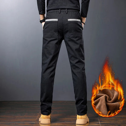 Mens Fleece Lined Thermal Pants Winter Warm Straight Fit Trousers