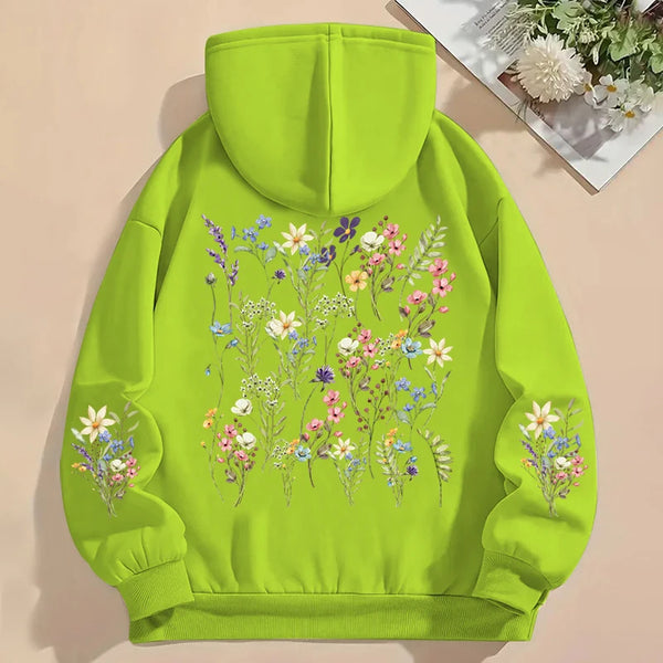 Women’s Y2K Wildflower Print Hoodie Boho Loose Sweatshirt with Long Sleeves