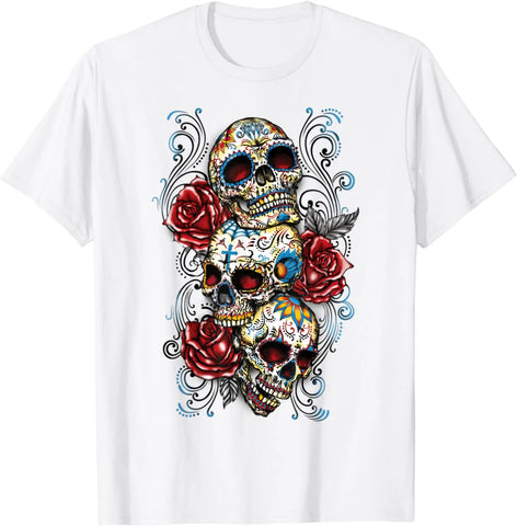 Three Skull Roses T-Shirt Men Retro Vintage Style