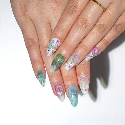 Cat's Eye Love nails Hand drawn nails Gel Faux Acrylic