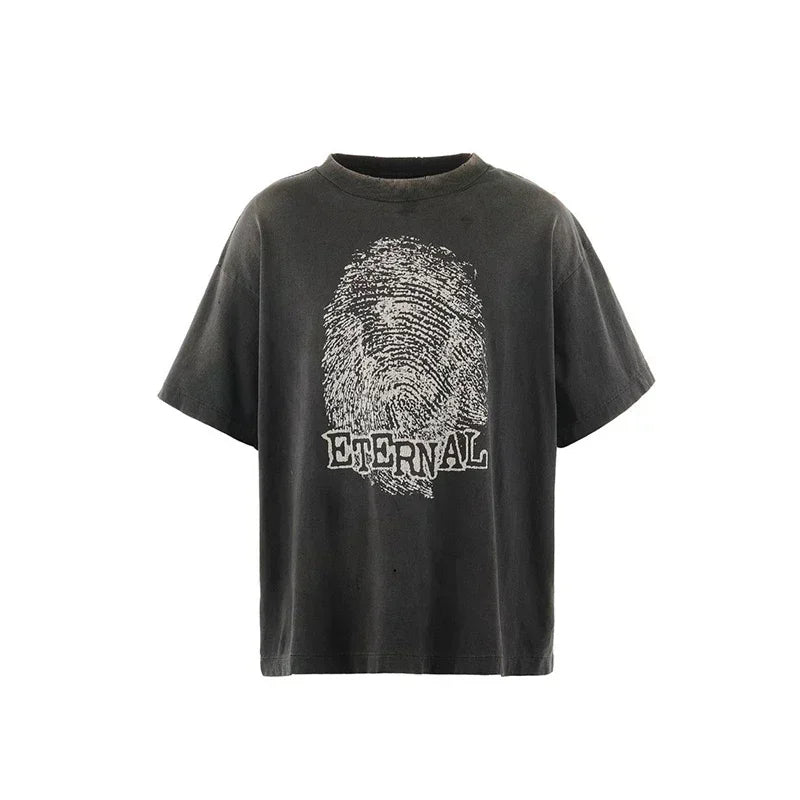 25SS Vintage Grey Saint T-Shirt Streetwear Character Logo Print Cotton