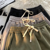 Drawstring Printed Suede Pants Vintage Sweatpants 2024 Spring