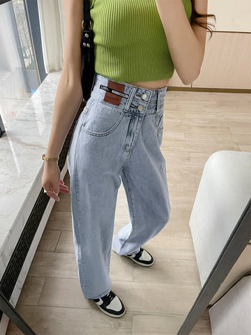 High Waist Jeans Women Fashion 2024 Straight Loose Slimming Pear