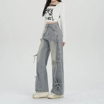 Women's Y2K Lace-Up High Waist Baggy Jeans