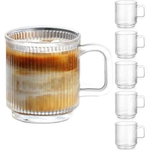 Mugs with Handle 11.5 OZ Classic Vertical Stripes Transparent Tea Cup