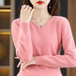 Sweater woman V-Neck Knitted Pullover Mink Cashmere Jumper Female  Soft Super Warm Sweater - xinnzy