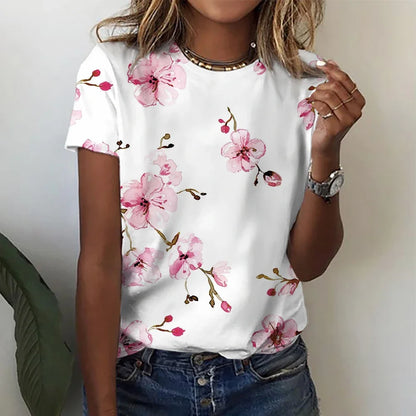 Women’s Gradient Blouse 3D Floral Print Y2K Casual Tee