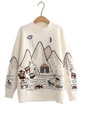 Korean College Style Cartoon Embroidered Women's Sweater