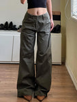 Retro Low Rise Straight Woman Y2K Streetwear Pockets Pants