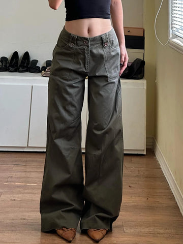 Retro Low Rise Straight Woman Y2K Streetwear Pockets Pants