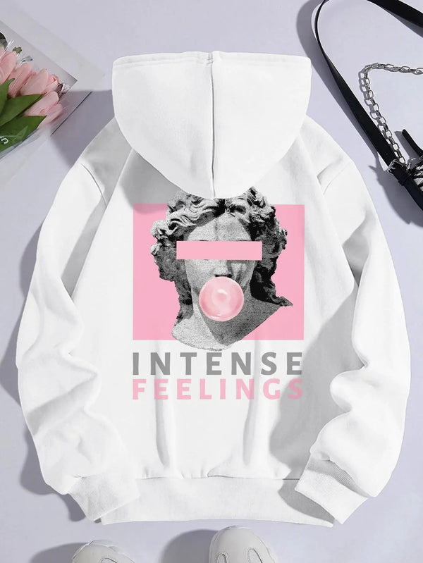Sculpture Intense Feelings Printing Women Hoodies Casual Sports Tide