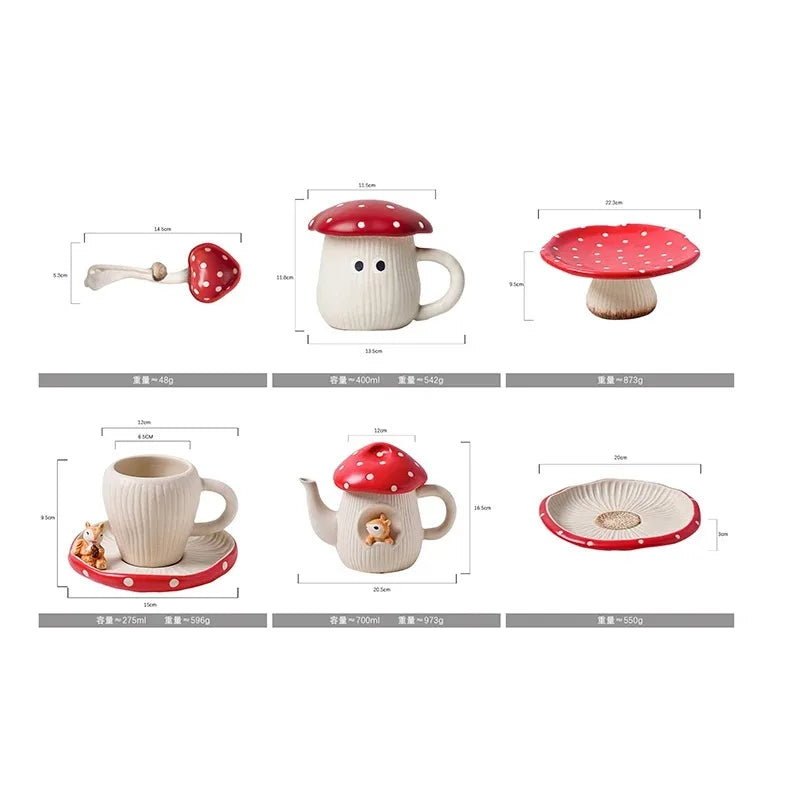 Netter Pilz Keramik Kaffee Cupcake Platte Wasserkocher Geschirr Home Cartoon Pilz