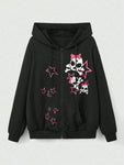 Sweet Pink Stars & Skulls Printed Zipper Hoodie Women Comfortable