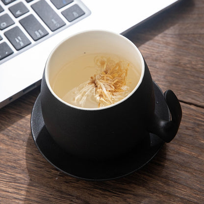 Frosted Coffee Cup Mug Milk Cup with Cup Holder Black Pottery