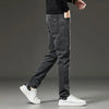 Mens Slim Straight Stretch Jeans Warm Winter Black Gray Pants