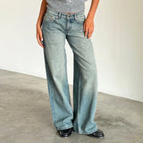 Women Y2K Aesthetic Low Rise Baggy Jeans Loose Fit Denim