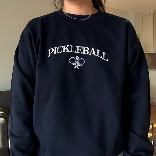 Pickleball Embroidered Vintage Sweatshirt Women Autumn Fleece Pullover
