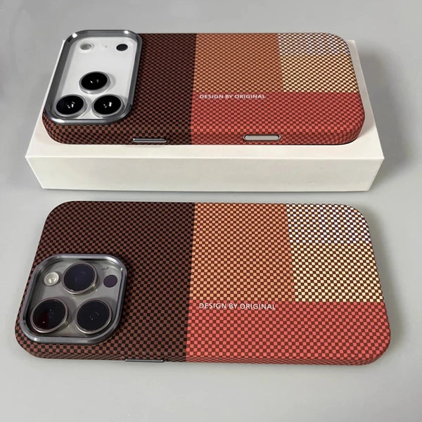 Pixel Grid iPhone Case Magnetic Metal Button 14 15 16 17 Pro Max