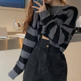 Pullover Koreanischen Stil Frauen Vintage Oversize Lange Hülse O-ansatz Pullover Tops