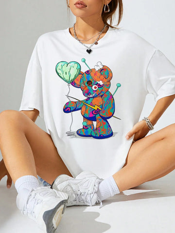 Teddy Bear Graphic T-Shirt Women Casual