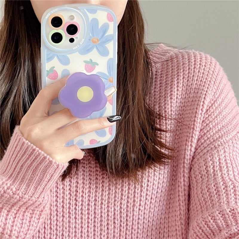 Flower Bracket Ring Holder Stand Soft Phone Case for iphone