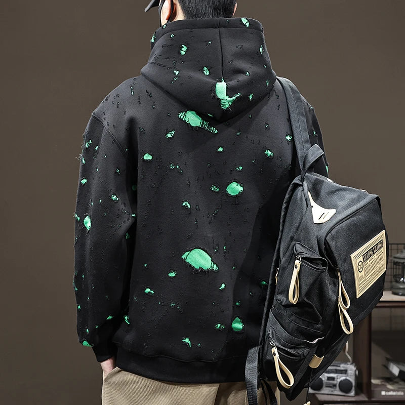 High-End Broken Hole Hoodie Men’s 2024 Oversized Fall Fashion