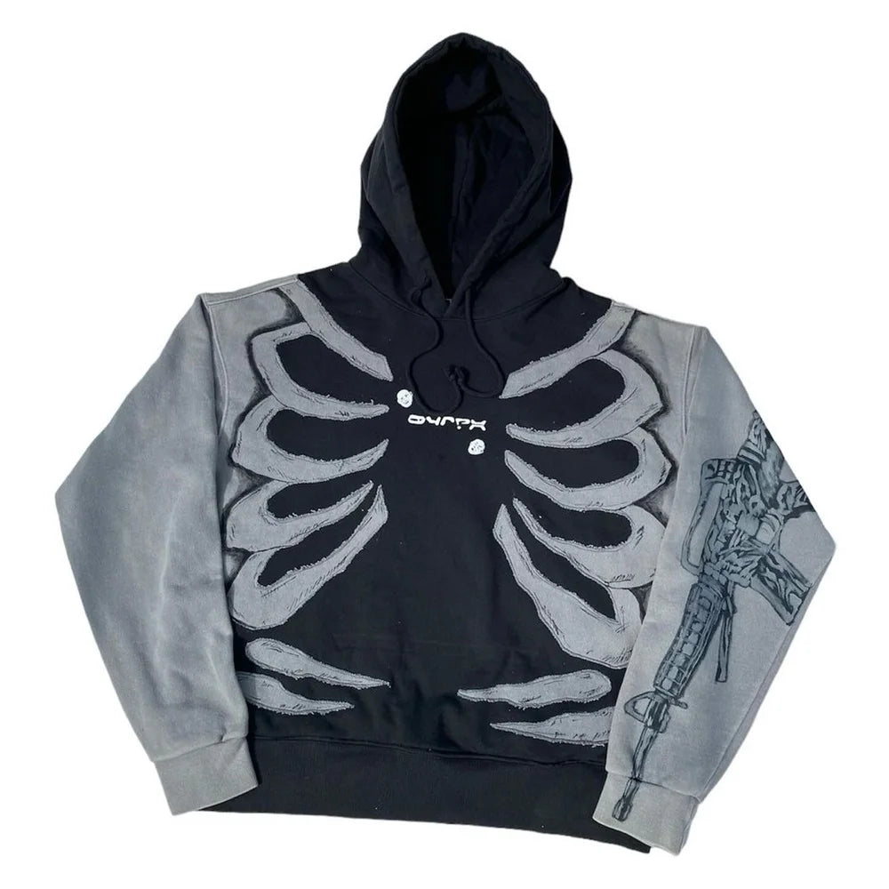 Y2K Patchwork Hoodie Women Retro Black Gray English Print Pullover