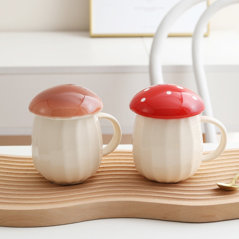 Mushroom Mug Ceramic Milk Coffee Cup with Lid Ideal