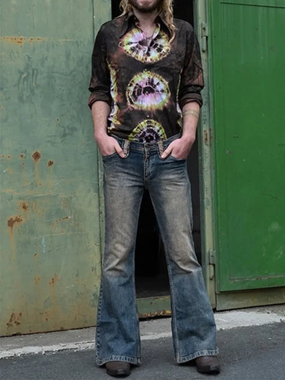 Punk Stlye Men Flared Baggy Jeans Bootcut Bell Bottom Trousers Fall Winter