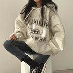 Women's Winter Loose Letter Print Plush Thick Hooded Sweatshirt