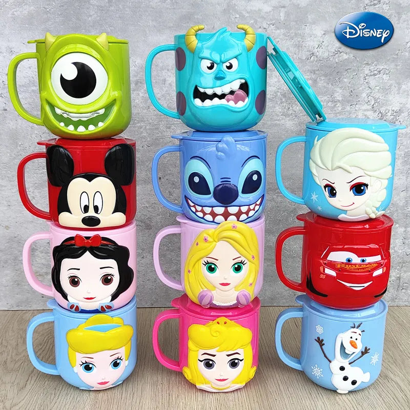 Disney Mickey Stitch kids Cup With Lid Milk Mug Frozen Elsa 3D Cartoon