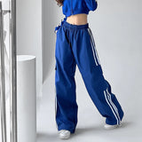 Gestreifte Cargohose Jogginghose Damen Hip Hop Streetwear Weites Bein Y2K Hohe Taille