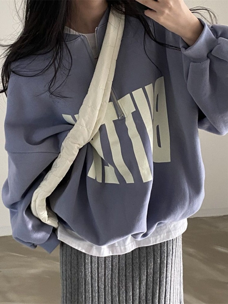 Hoodies Women Korean Oversized Sweatshirts Loose Casual O-neck