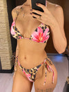 Floral Leopard Print Bikini Women Halter Two-Piece Swimsuit