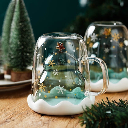 Becher Kreativer Doppelschicht-Glas-Weihnachtsbaum-Stern-Wasserbecher