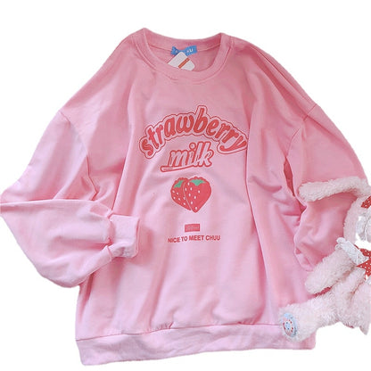 Damen Sweatshirts Harajuku Erdbeerrosa Koreanischer Stil