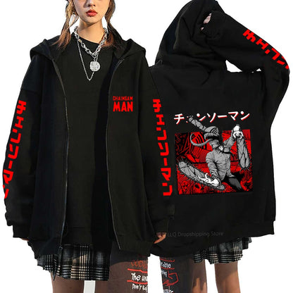 Anime Chainsaw Denji Hoodies Makima Zipper Streetwear Fleece