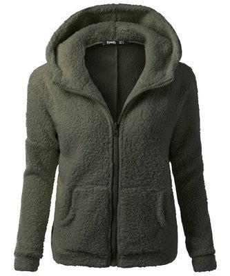 Hoodie Zip-up Women Casual  Zipper Coat Solid Soft