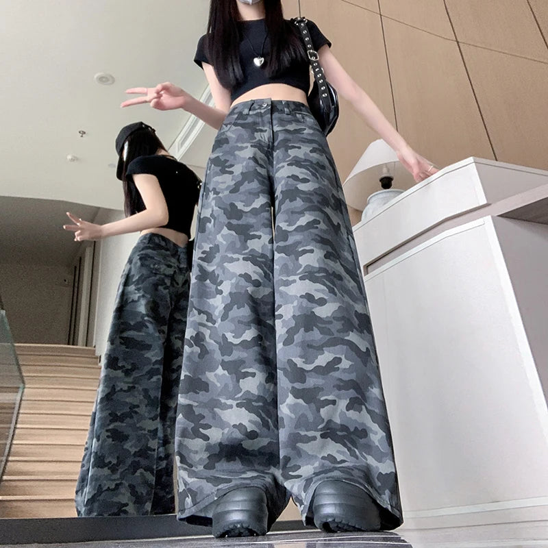 Y2K Grunge Camouflage Jeans Women Streetwear