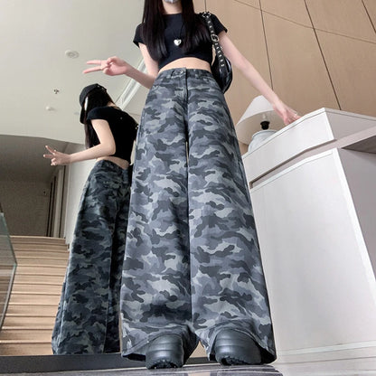 Y2K Grunge Camouflage Jeans Women Streetwear