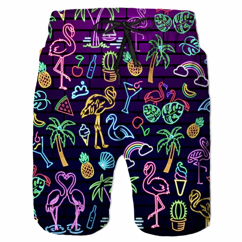 Colorful Graffiti Swim Trunks Men 80s 90s Street Style Pants
