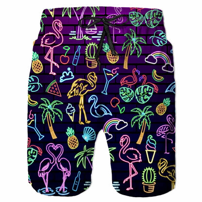 Colorful Graffiti Swim Trunks Men 80s 90s Street Style Pants