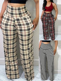 Casual Loose Plaid Wide Leg Pants For Women Spring Summer