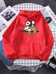 Panda Liegend Auf EINEM Faultier Drucke Frauen Sweatshirt Herbst Fleece Warm