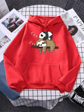 Panda Lying On A Sloth Prints Women Sweatshirt Autumn Fleece Warm Hooded