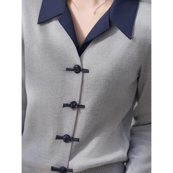 Womens Collared Cardigan Sweater Jacket Colorblock Knit Fall Coat