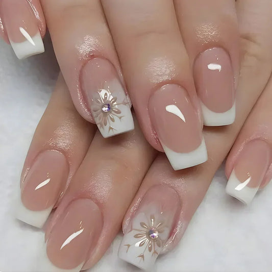 Floral French Tip Nails