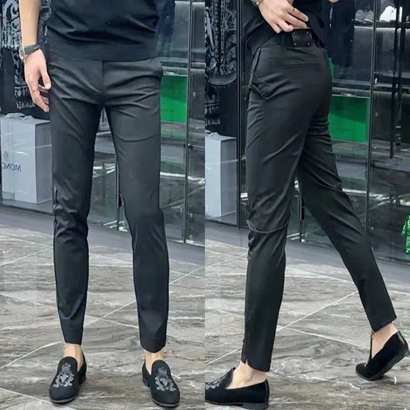 Trendy Men's Slim Fit Suit Pants Casual Business Straight Trousers