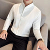 Mens Slim Fit Dress Shirt V Neck Stand Collar Black White Business