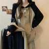 Womens Button Patchwork Hoodie Oversized Pullover Top Office Casual